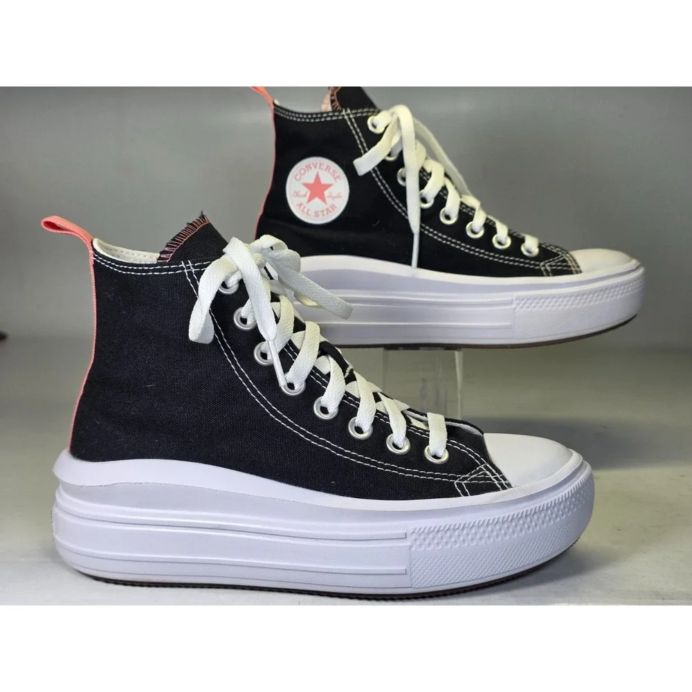 Converse All Star Kids Sneakers Size‎ 4 Black White Pink Platform Shoes 271716C